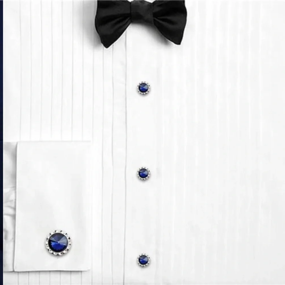 Mulit-Colors Crystal Cuff Links and Studs Set for Tuxedo Shirt Wedding